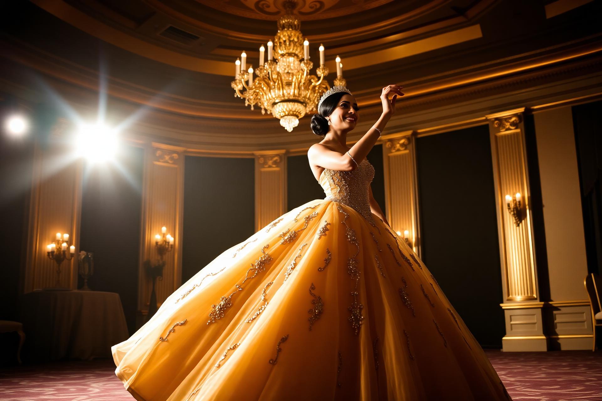 Quinceañera dancing with her chambelanes during an elegant choreographed entrance by MCG Dance Studio